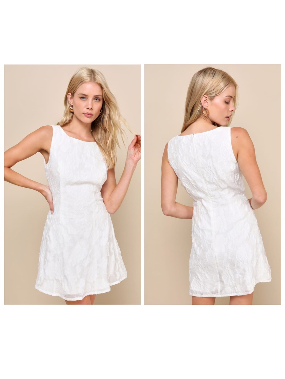 Lulus Exquisite Moments White Floral Jacquard Sleeveless Mini Dress Size Large